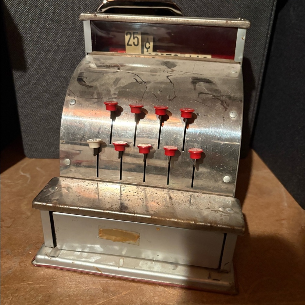 Vintage Silver and Red Toy Cash Register